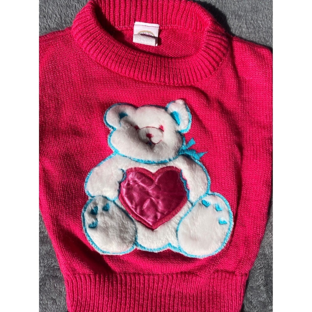 VTG Brights Creek Sweater Leggings Set Teddy Bear Applique Pink Toddler 3T - Picture 2 of 6